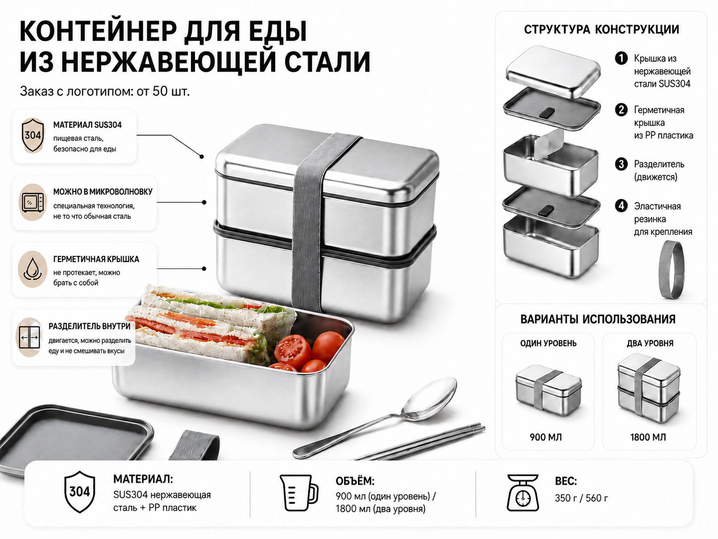 Контейнер для еды из нержавающей стали