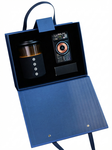 N0143 - Премиальный корпоративный технологический подарочный набор «Заряд и звук»: 4 многофункциональная беспроводная зарядка‑Bluetooth‑колонка + “кибер‑панк” магнитный power bank со встроенным кабелем + Подарочная коробка под под нанесение вашего логотип