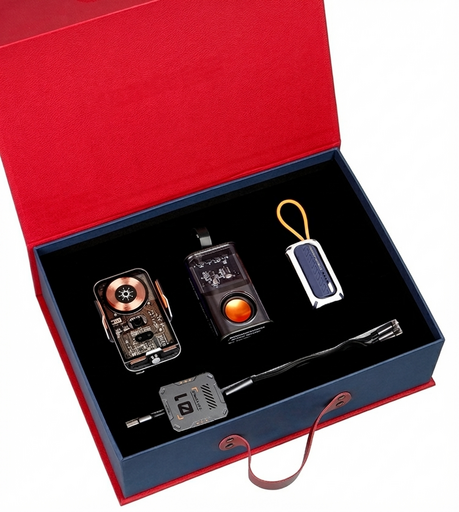 N0148 - Корпоративный премиум‑набор «Кибер-заряд» под нанесение вашего логотипа: : магнитный power bank + универсальный кабель + автомобильная беспроводная зарядка‑держатель