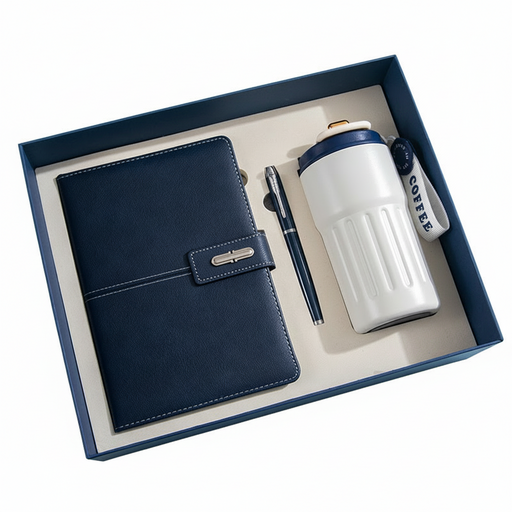 N0158 - Корпоративный подарочный бокс: «Ежедневник A5, термокружка и металлическая ручка в подарочной коробке»