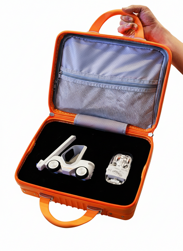 N0156 - Премиальный корпоративный технологический подарочный набор в пластиковом кейсе «Офисный драйв»: беспроводная зарядка в дизайне «машинка» + прозрачная мышь под нанесение логотипа