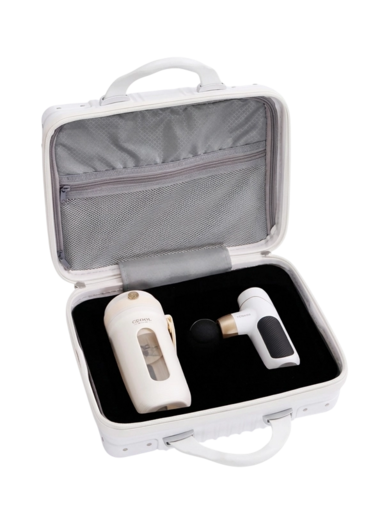 N0122 - Корпоративный подарочный набор «Красота и здоровье» премиум класса на 8 Марта: Массажёр‑пистолет + Умный шейкер‑соковыжималка + Подарочный кейс + Нанесение вашего логотипа