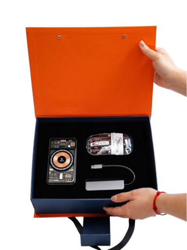 N0147 - Корпоративный премиум‑набор «Прозрачная энергия» под нанесение вашего логотипа: беспроводная мышь + магнитный power bank 10 000 mAh + usb-хаб на 4 порта