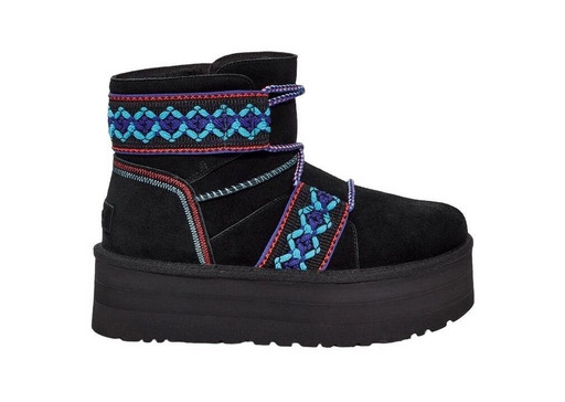 UGG WOMEN CLASSIC MINI II BRAID PLATFORM BLACK