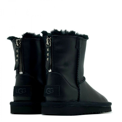 UGG KIDS CLASSIC SHORT ZIP LEATHER BLACK