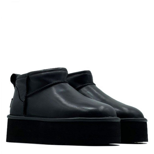 UGG CLASSIC ULTRA MINI PLATFORM LEATHER BLACK