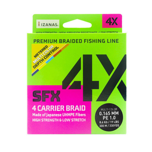 Леска плетеная SFX 4X разноцветная 300 м 0.165 мм 8.6 кг PE 1