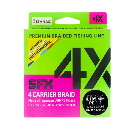 Леска плетеная SFX 4X разноцветная 300 м 0.185 мм 10 кг PE 1.2