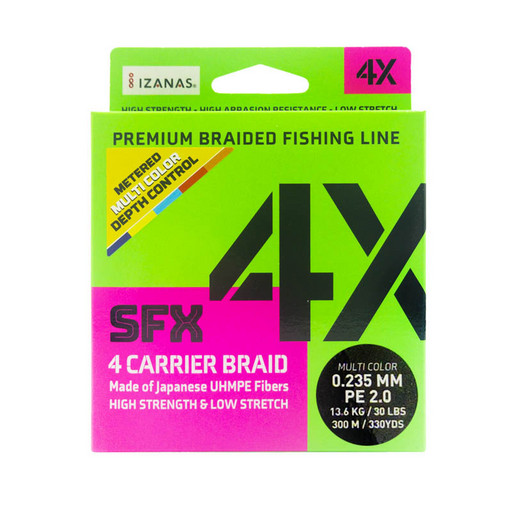 Леска плетеная SFX 4X разноцветная 300 м 0.235 мм 13.6 кг PE 2
