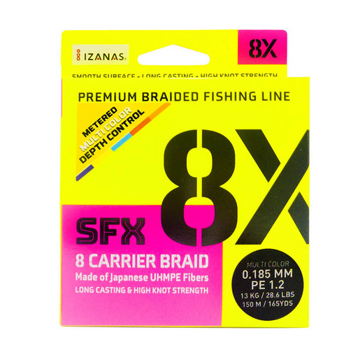 Леска плетеная SFX 8X разноцветная 150 м 0.185 мм 13 кг PE 1.2