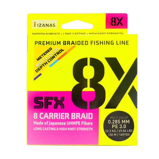 Леска плетеная SFX 8X разноцветная 150 м 0.285 мм 22.3 кг PE 3