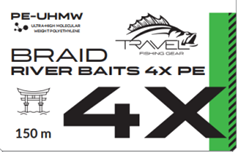 Плетёный шнур Travel RIVER BAITS 4X PE #1.2/20LB 0.181mm/9.1kg 150m Zebra Green