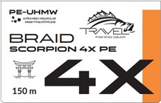 Плетёный шнур Travel Scorpion 4X PE #0.5/11LB 0.117mm/5.1kg 150m Orange