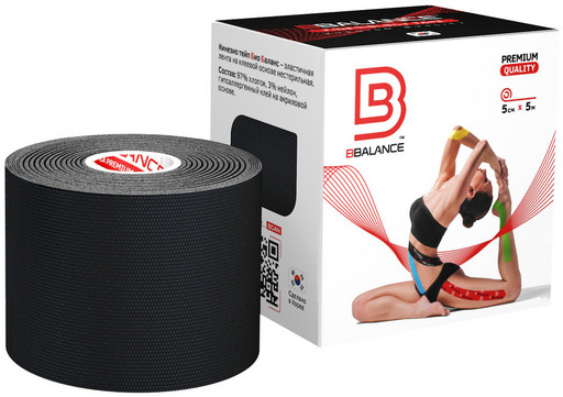 Тейп BBTape Bio Balance Kinesiology Tape чёрный 5см х 5м