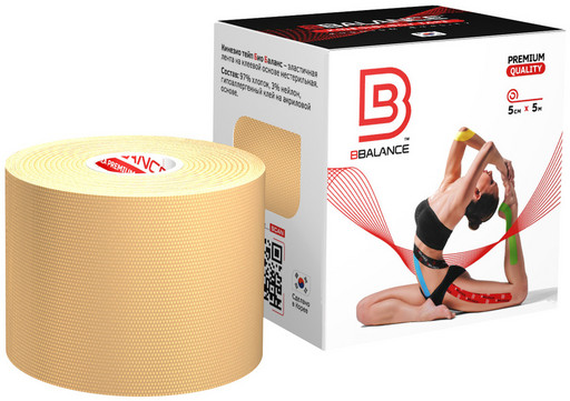 Тейп BBTape Bio Balance Kinesiology Tape бежевый 5см х 5м