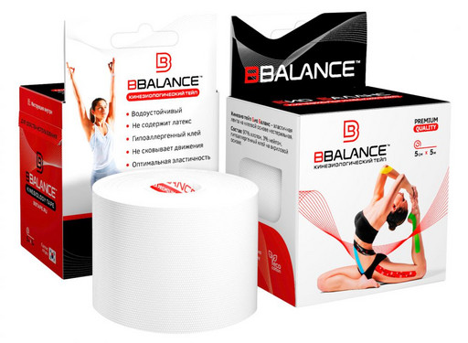 Тейп BBTape Bio Balance Kinesiology Tape белый 5см х 5м