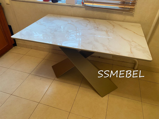 Стол Корса керамогранит Calacatta Gold глянец бронза 2