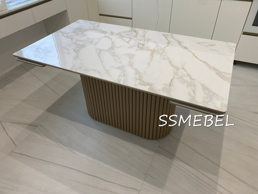 Стол Вельвет 3 керамогранит Calacatta Gold глянец капучино