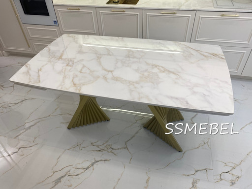 Стол Портофино керамогранит Calacatta Gold глянец