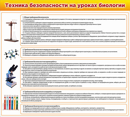 Стенд Техника безопасности на уроках биологии №1