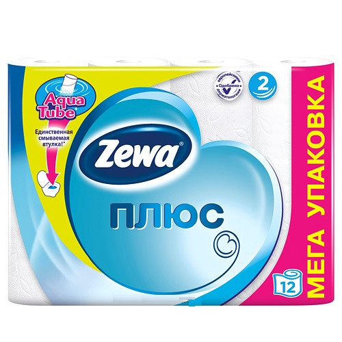 Туалетная бумага “Zewa Plus” Двухслойная белая 12 шт.