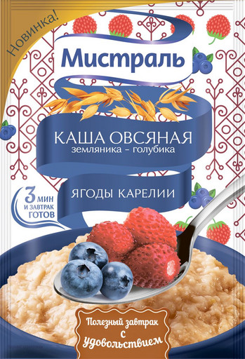 Каша Мистраль овсяная земляника-голубика 40г
