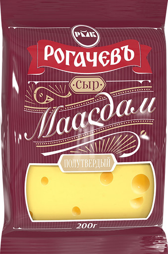 Сыр Рогачев Маасдам 45% фас 200 грамм