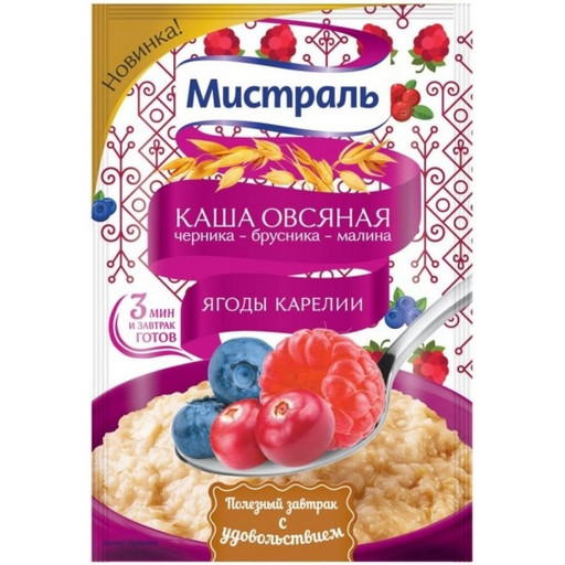 Каша Мистраль овсяная черника-брусника-малина 40г