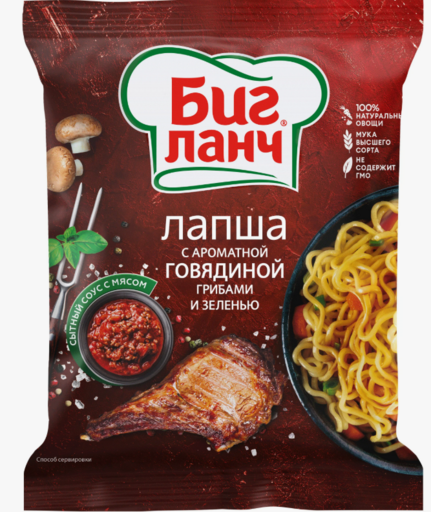 Лапша Биг Ланч говядина/грибы/зелень 75г