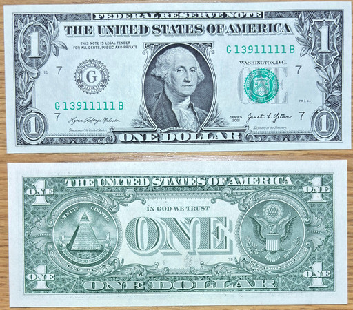 Банкнота 1 доллар США 2021 (Красивый номер)