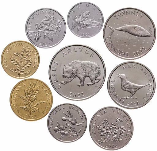 Набор 9 монет Хорватия 2022 «Флора и фауна»
