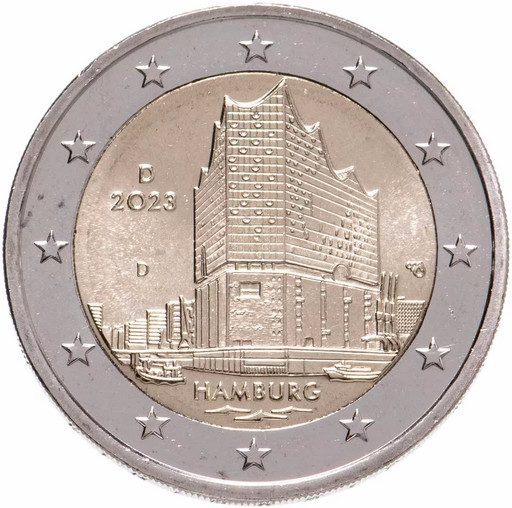 2 евро Германия 2023 Гамбург «Эльбская филармония»