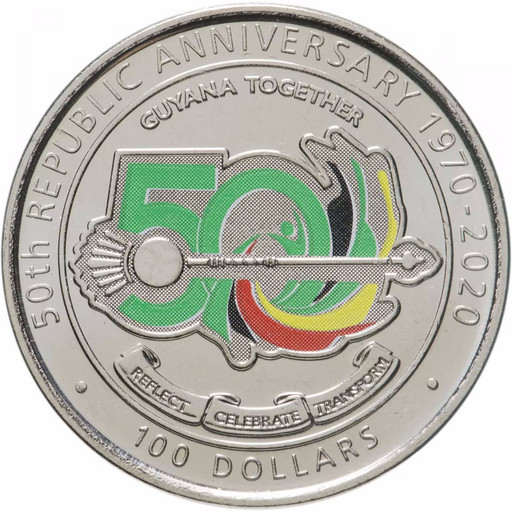 100 долларов Гайана 2020 «50 лет Кооперативной Республике Гайана»