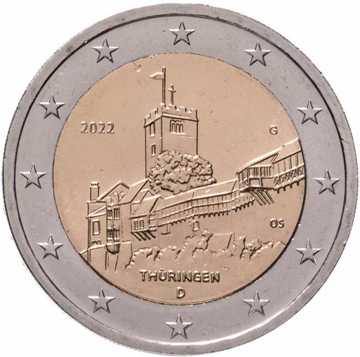 2 евро Германия 2022 «Тюрингия: Замок Вартбург»