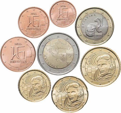Набор 8 монет Хорватия 2023 «1-й выпуск евро монет Хорватии»