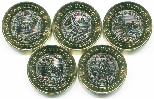Набор Казахстан 5 монет 100 тенге 2025 «Животный мир»
