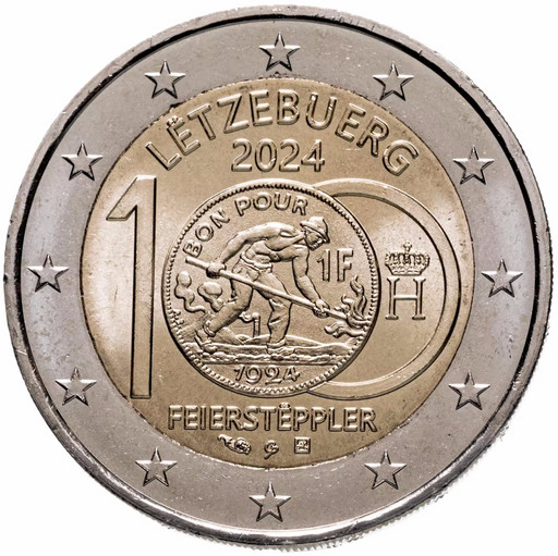 2 евро Люксембург 2024 «100 лет со дня введения в обращения монет с изображением литейщика»