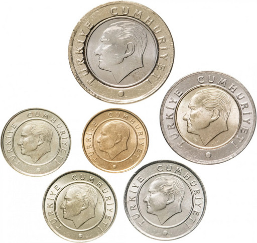 Полный набор 6 монет Турция 2020 - 1, 5, 10, 25, 50 куруш и 1 лира