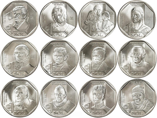 Набор 12 монет Перу 1 соль 2020-2023 «200 лет независимости Перу»