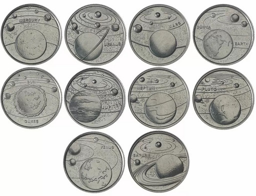 Набор 10 монет 1 куруш Турция 2022 «Планеты солнечной системы»