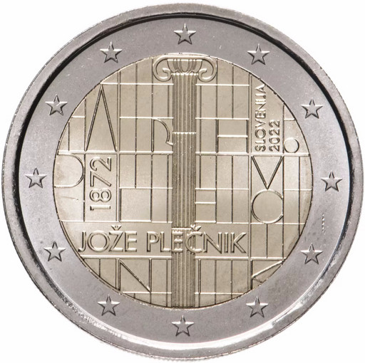 2 евро Словения 2022 «150 лет со дня рождения Йоже Плечника»
