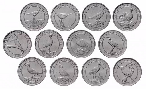 Набор 12 монет 1 куруш Турция 2020 «Анталийские птицы»