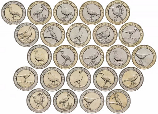 Набор 24 монеты 1 куруш Турция 2019 «Анталийские птицы»