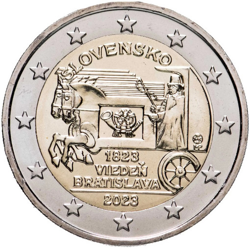 2 евро Словакия 2023 «200 лет со дня открытия конной почты на маршруте Вена-Братислава»