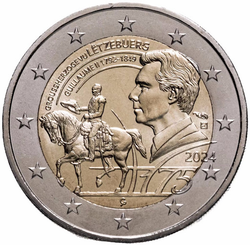 2 евро Люксембург 2024 «175 лет со дня смерти Великого Герцога Люксембурга Виллема II»