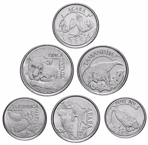 Набор 6 монет Бразилия 1992-1994 «Животные»