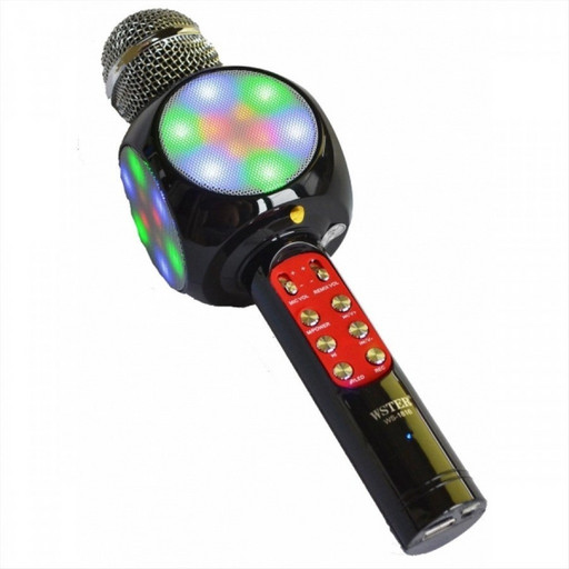Беспроводной Караоке Микрофон с динамиком Wster WS-1816 USB AUX FM с цветомузыкой Черный