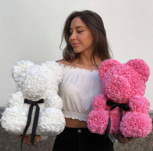 Мишка 40 см из 3D фоамирановых роз с коробкой Teddy de Luxe / искусственных цветов 3д, пенопласт Тедди красный
