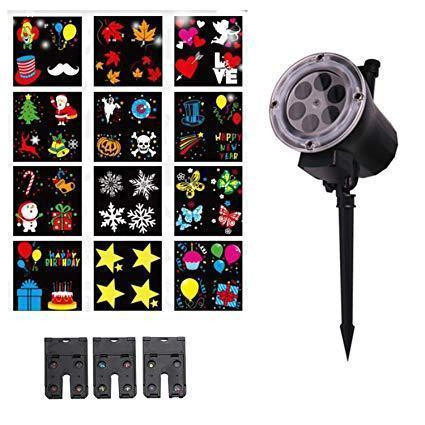 Новогодний лазерный проектор 12слайдов led change card garden projector