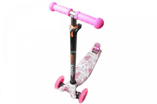 Самокат Детский Maxi Best Scooter c Принтом (Рисунок) Розовые цветочки